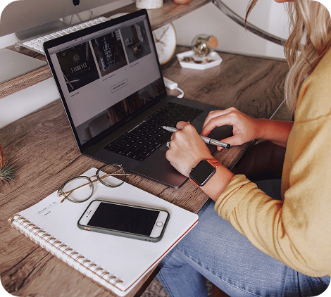 Woman working on laptop